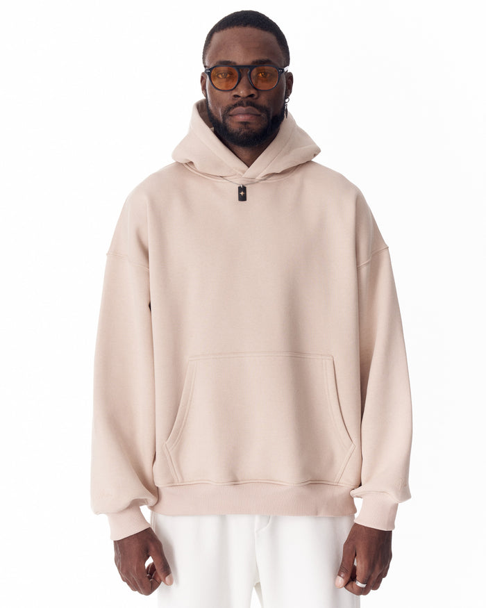 Minimalist Sleeve Printed Beige Oversized Hoodie (8)