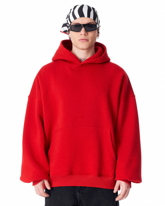 Minimalist Sleeve Printed Red Oversized Hoodie