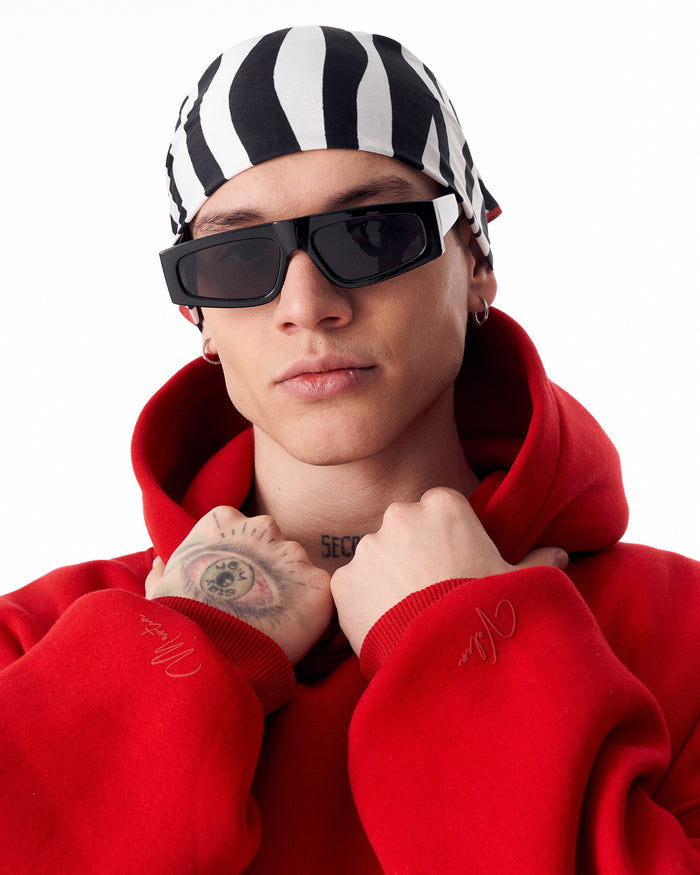 Minimalist Sleeve Printed Red Oversized Hoodie (2)