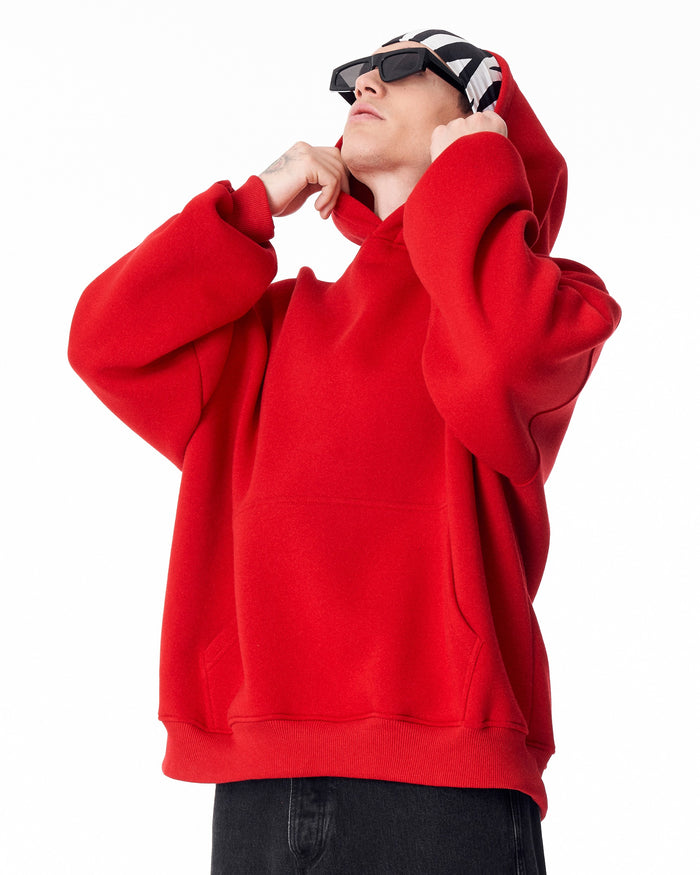 Minimalist Sleeve Printed Red Oversized Hoodie (6)
