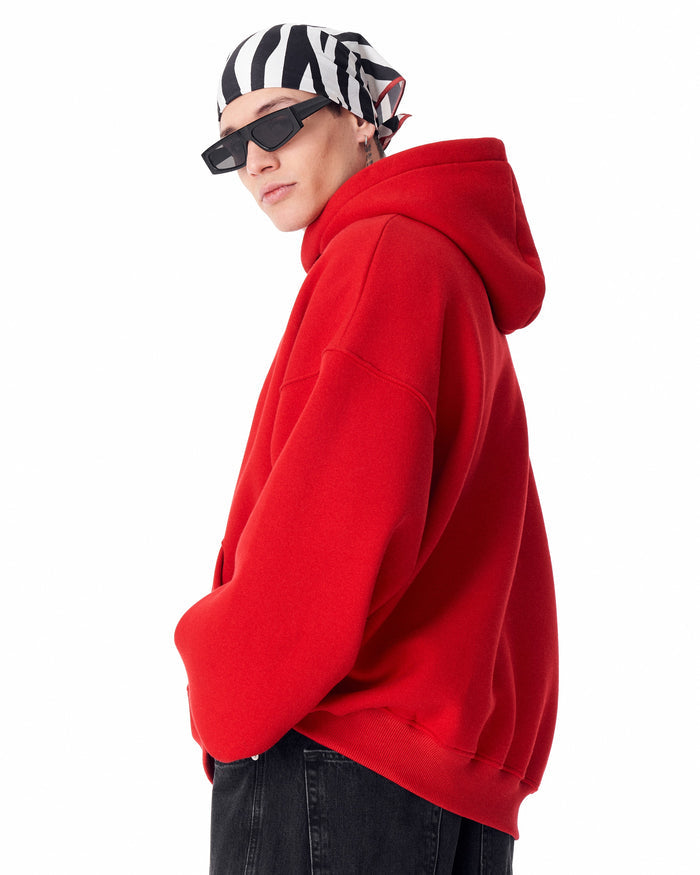 Minimalist Sleeve Printed Red Oversized Hoodie (7)