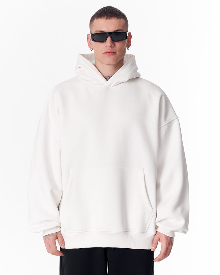 Minimalist Sleeve Printed White Oversized Hoodie