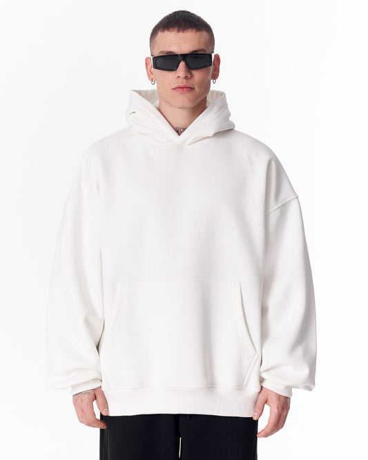 Minimalist Sleeve Printed White Oversized Hoodie