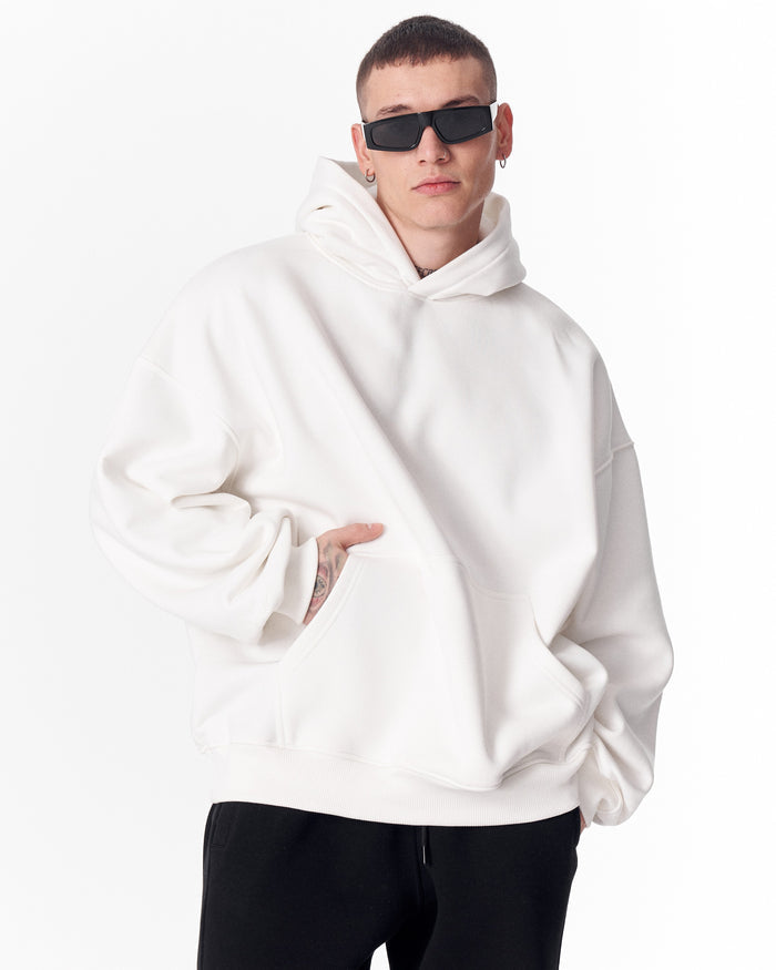 Minimalist Sleeve Printed White Oversized Hoodie (3)
