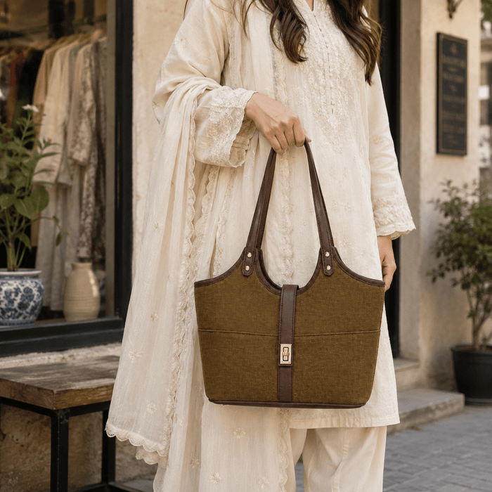 Mira Canvas Bag Brown - astorebags.pk