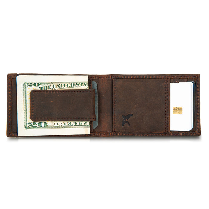 Money Clip Bifold Leather Wallet With Embossed Sasquatch-Tan-5