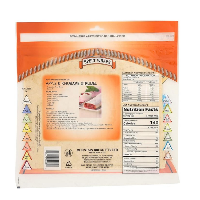 Mountain Bread Spelt Wraps 200g