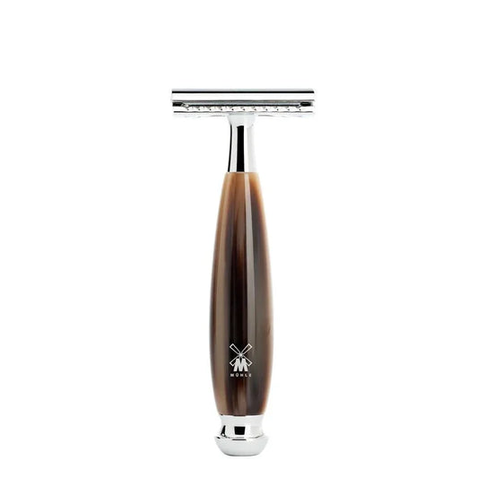 Muhle Vivo Safety Razor High-Grade Resin, Horn Brown Handle, Closed Comb - R332SR