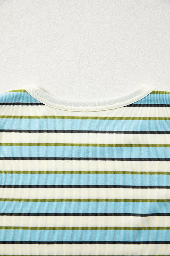 Multicolour Striped Round Neck Ribbed Knit Long Sleeve Top
