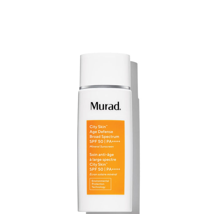 Murad City Skin Age Defense Sunscreen Broad Spectrum SPF 50 I PA++++ in 50ml, showing the sunscreen tube with packaging details.