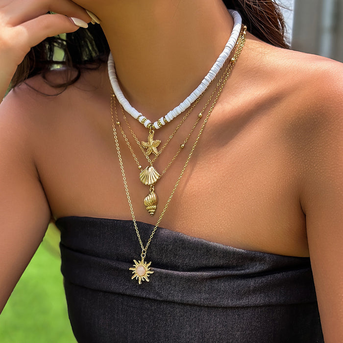 N2494 - Shell conch tassel multi-layer necklace