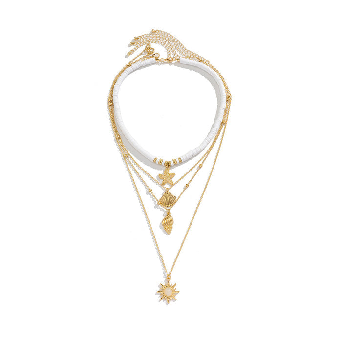 N2494 - Shell conch tassel multi-layer necklace
