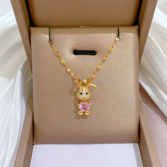 N2522 - Light luxury pink rabbit Necklace