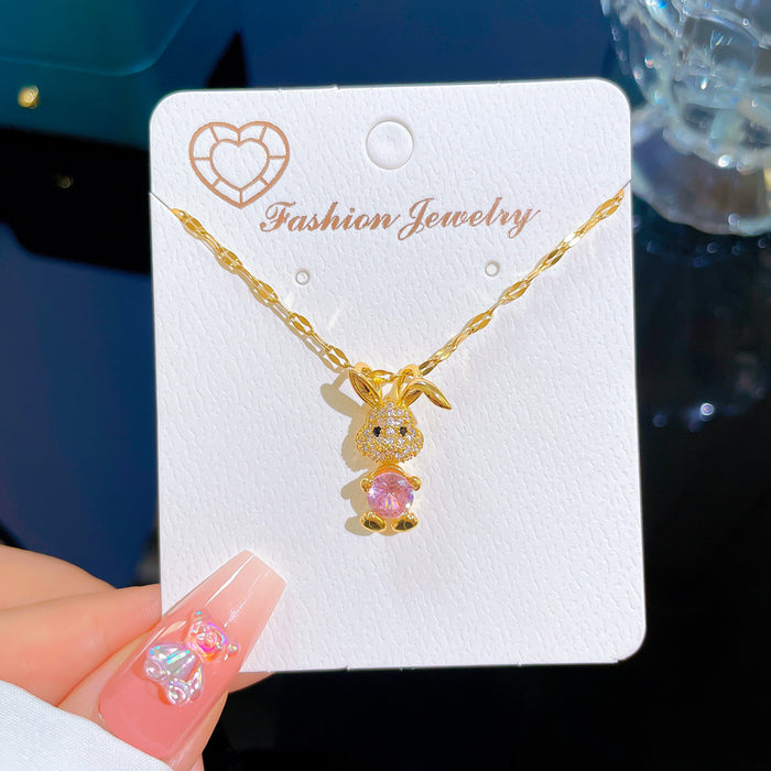 N2522 - Light luxury pink rabbit Necklace