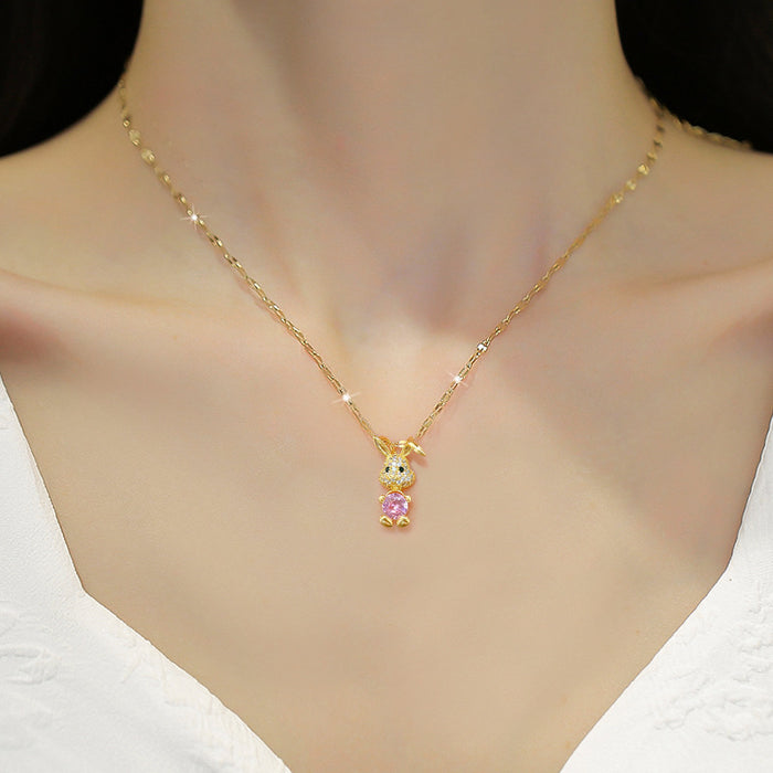 N2522 - Light luxury pink rabbit Necklace