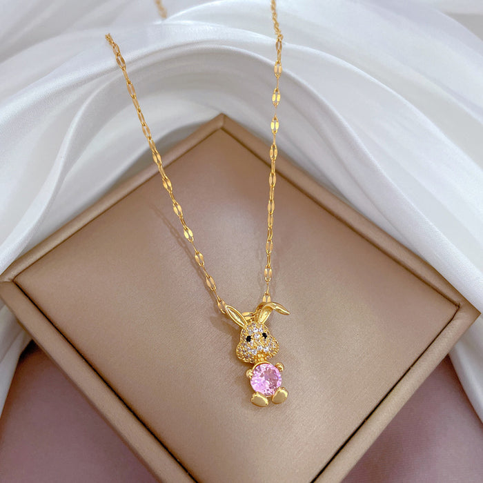 N2522 - Light luxury pink rabbit Necklace