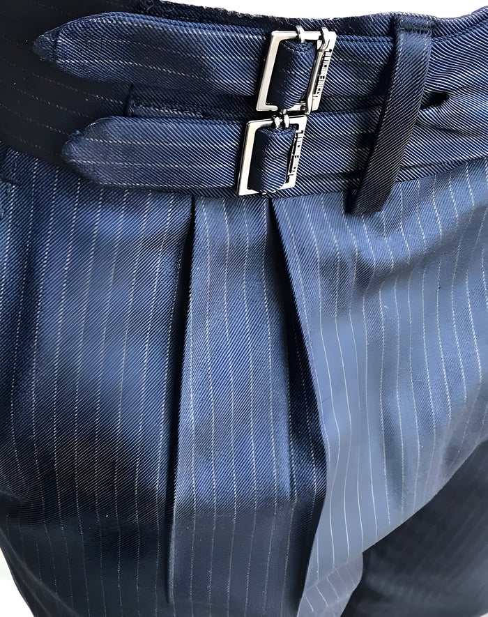 Navy Striped Double Buckle Gurkha Pants by ITALIAN VEGA®