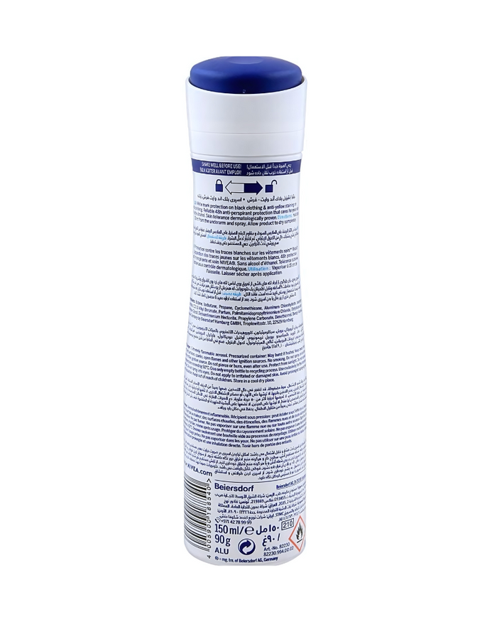 Nivea 48H Invisible Fresh Deodorant Spray, Black & White, 150 ml