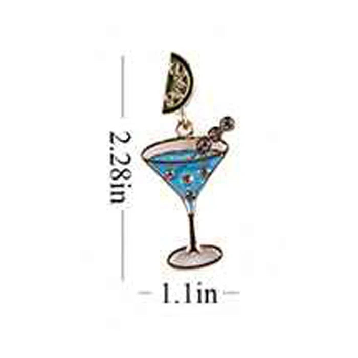 Novelty Enamel Cocktail Glass Drop Earrings with Rhinestones – 2.28" Martini Drink Dangle Earrings Set for Women, Summer Party & Happy Hour Jewelry (IER-6178)