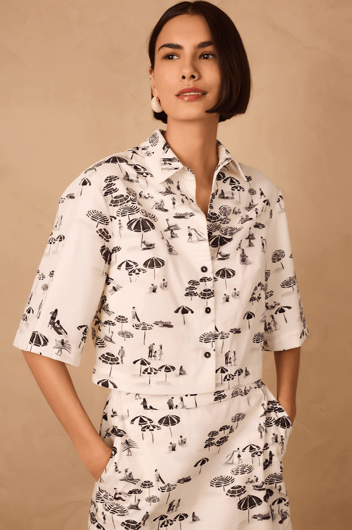 Off-White Areia Collared Buttoned Crop Shirt_1