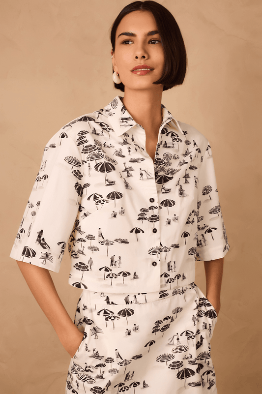 Off-White Areia Collared Buttoned Crop Shirt_1