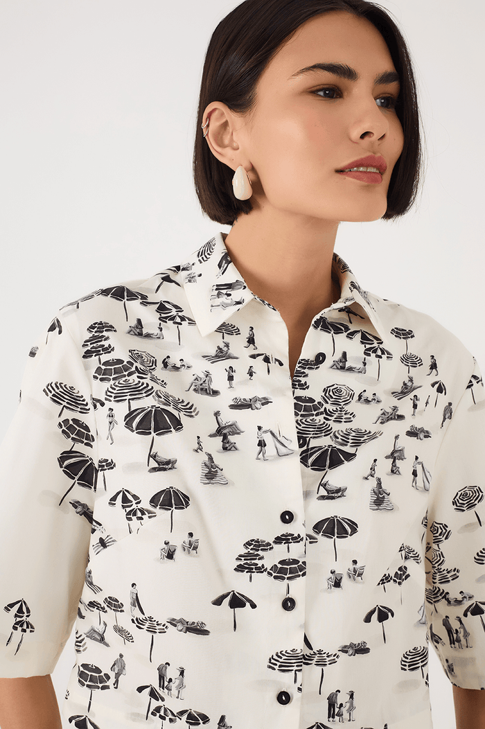 Off-White Areia Collared Buttoned Crop Shirt_4