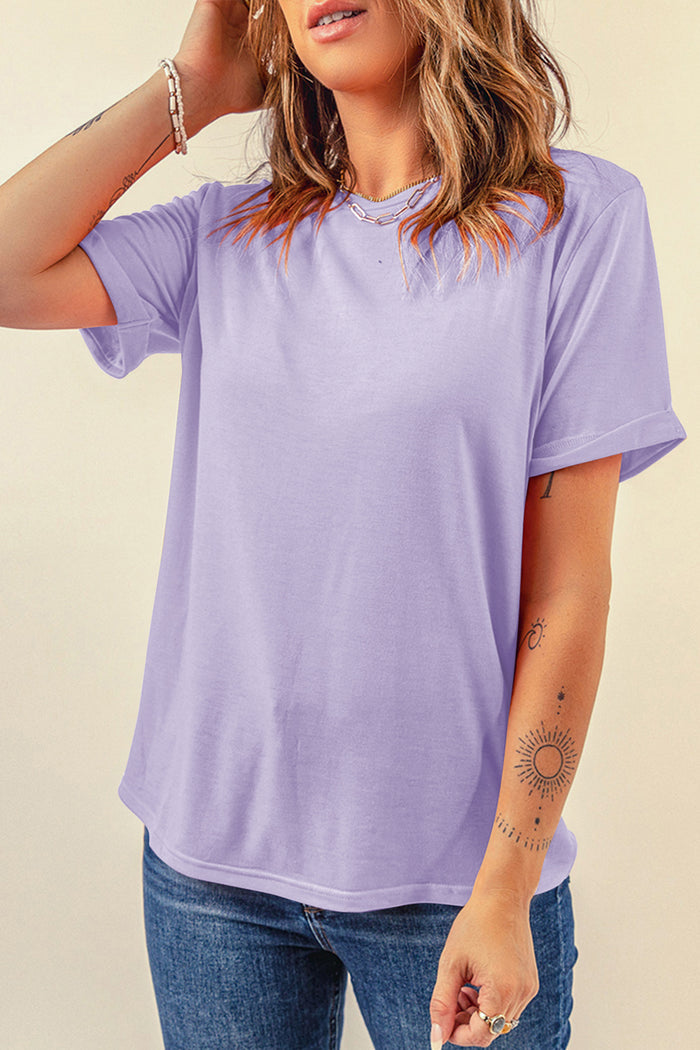 Orchid Petal Casual Plain Crew Neck Tee