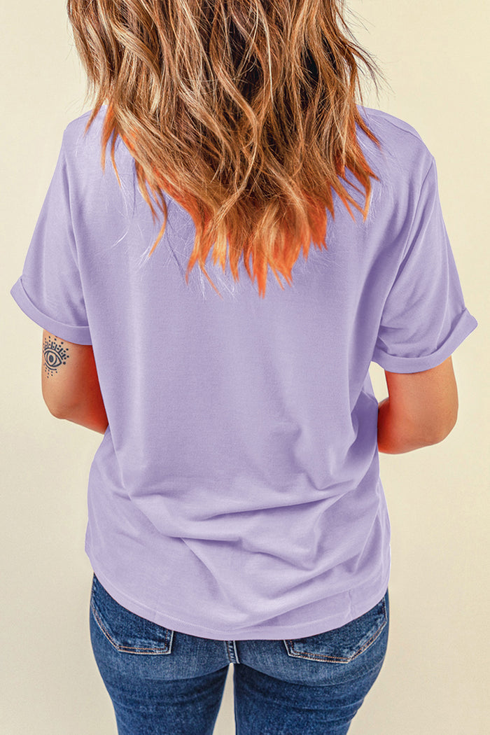 Orchid Petal Casual Plain Crew Neck Tee