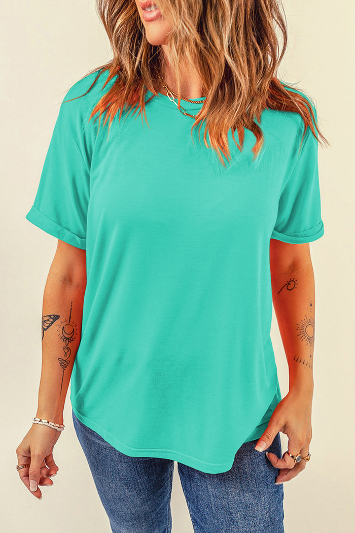 Orchid Petal Casual Plain Crew Neck Tee