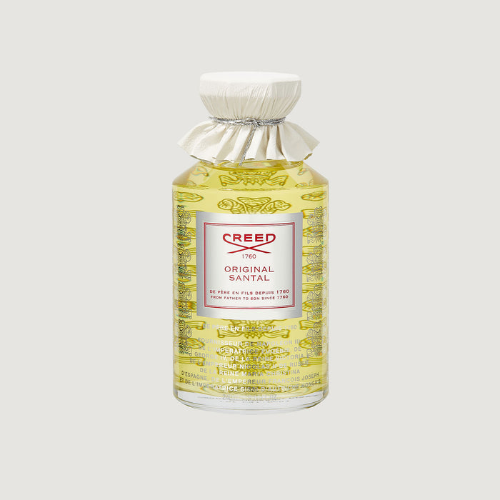 Original Santal 240ml Flacon - Front View, Engraved Glass with White Leather Cap | Creed Fragrances