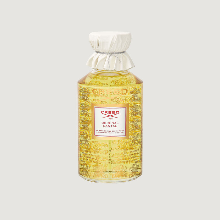 Original Santal 490ml Flacon - Front View, Engraved Glass with White Leather Cap | Creed Fragrances