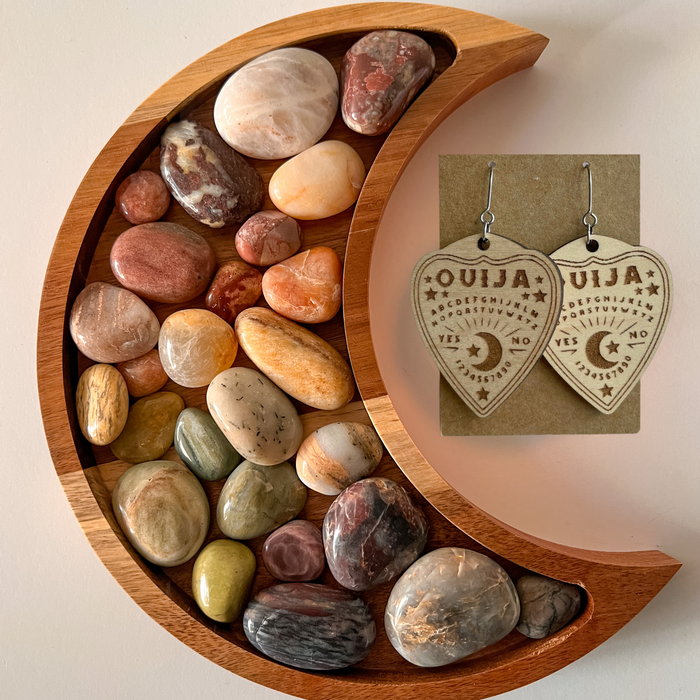 Halloween Ouija Moon + Star Wooden Earrings