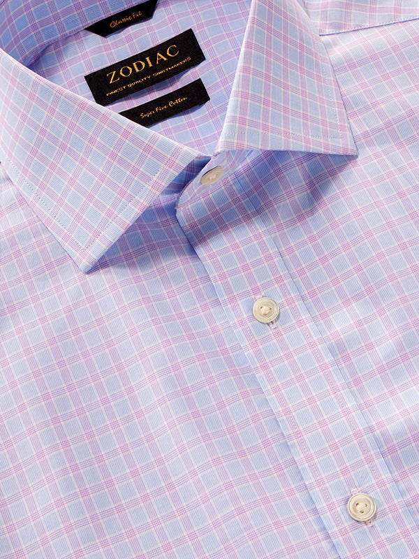Palladio Lilac Check Half Sleeve Classic Fit Classic Formal Super Fine Cotton Shirt