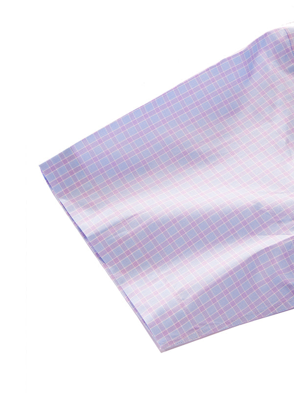 Palladio Lilac Check Half Sleeve Classic Fit Classic Formal Super Fine Cotton Shirt