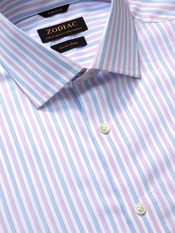 Palladio Lilac Striped Half Sleeve Tailored Fit Classic Formal Super Fine Cotton Shirt
