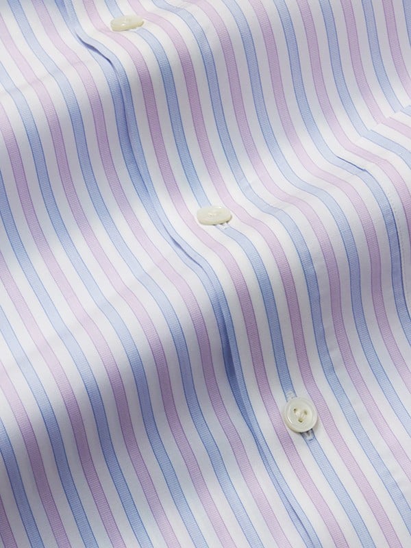Palladio Lilac Striped Half Sleeve Tailored Fit Classic Formal Super Fine Cotton Shirt