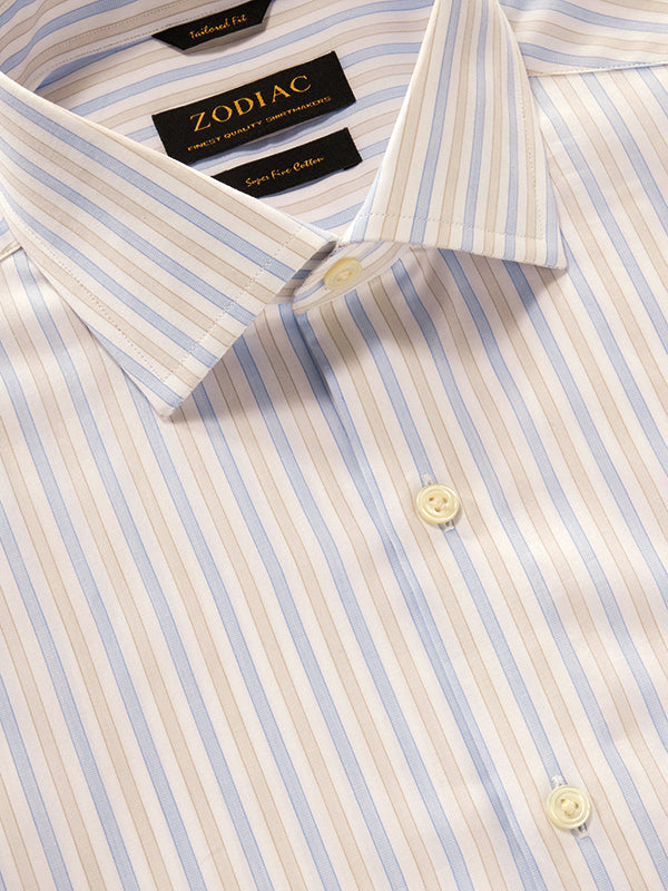 Palladio Sand Striped Half Sleeve Tailored Fit Classic Formal Super Fine Cotton Shirt