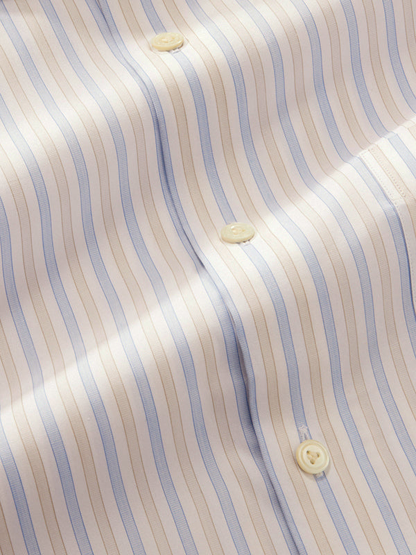 Palladio Sand Striped Half Sleeve Tailored Fit Classic Formal Super Fine Cotton Shirt