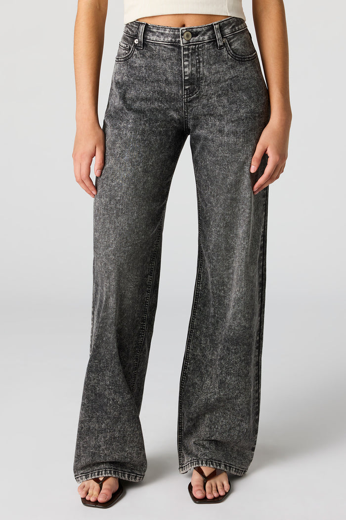 Paris Stretch High Rise Wide Leg Acid Wash Jean