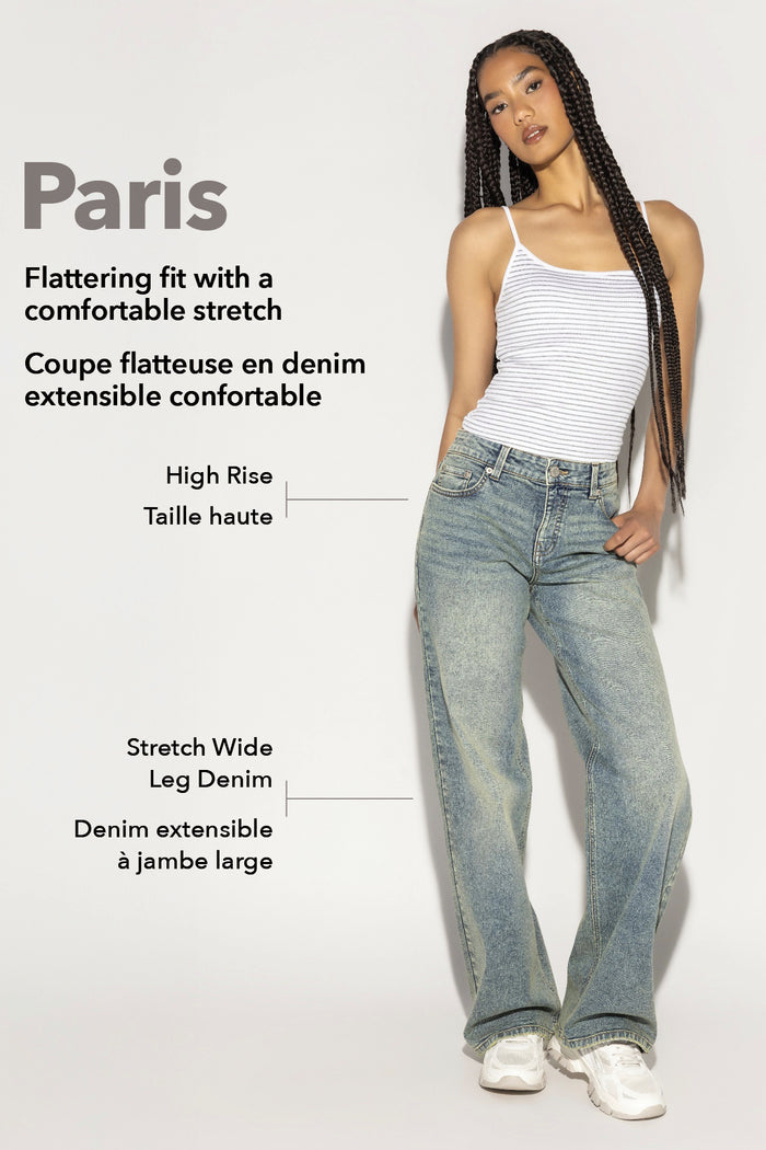 Paris Stretch High Rise Wide Leg Acid Wash Jean