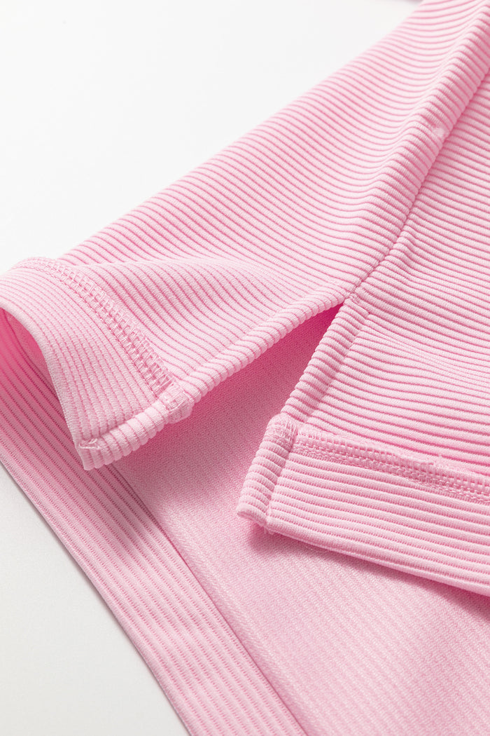 Pink Drop Shoulder Long Sleeve Plus Size Ribbed Top