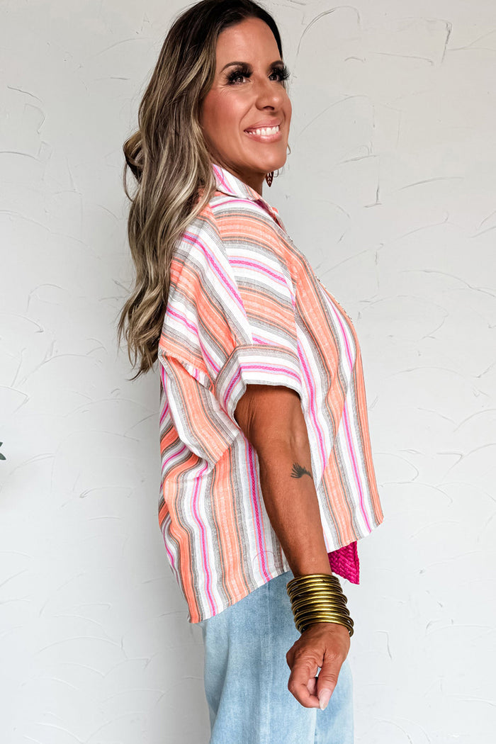 Pink Stripe Button up Short Sleeve Shirt