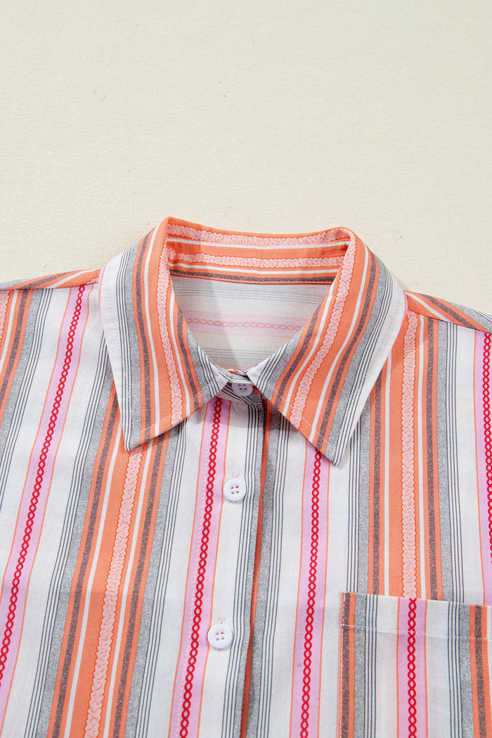 Pink Stripe Button up Short Sleeve Shirt
