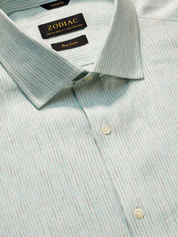 Positano Aqua Striped Half Sleeve Tailored Fit Semi Formal European Flax Linen Shirt
