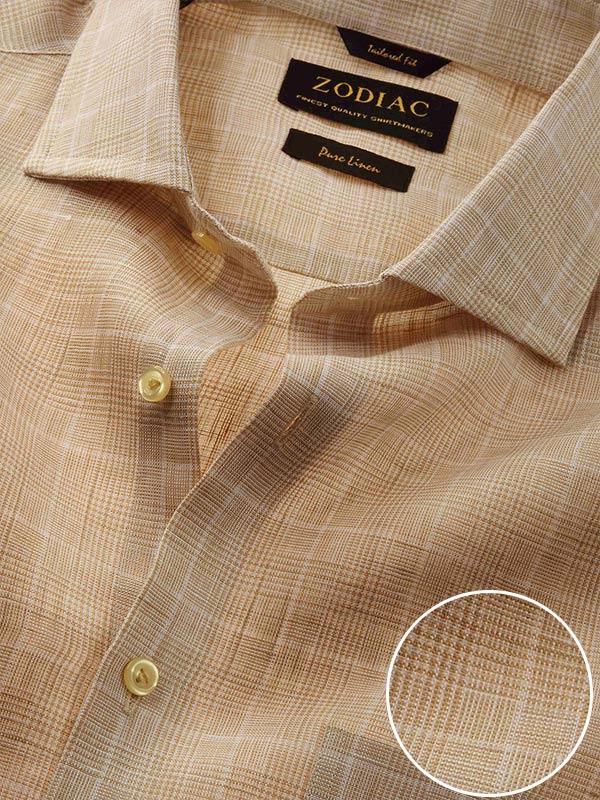 Positano Beige Check Full Sleeve Single Cuff Tailored Fit Semi Formal French Flax Linen Shirt