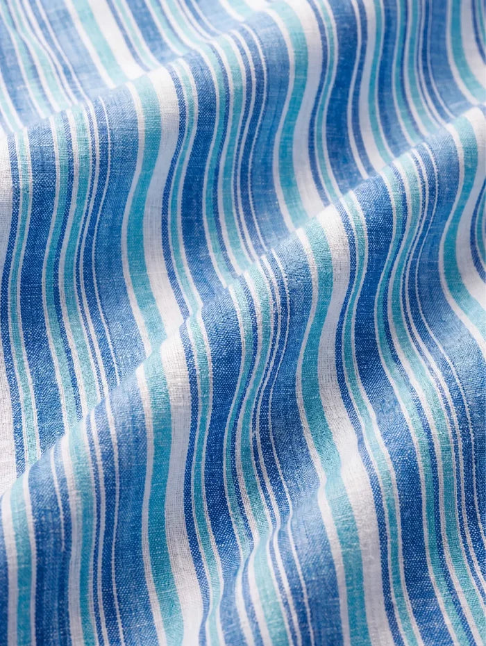 Positano Blue Striped Full Sleeve Single Cuff Classic Fit Semi Formal European Flax Linen Shirt
