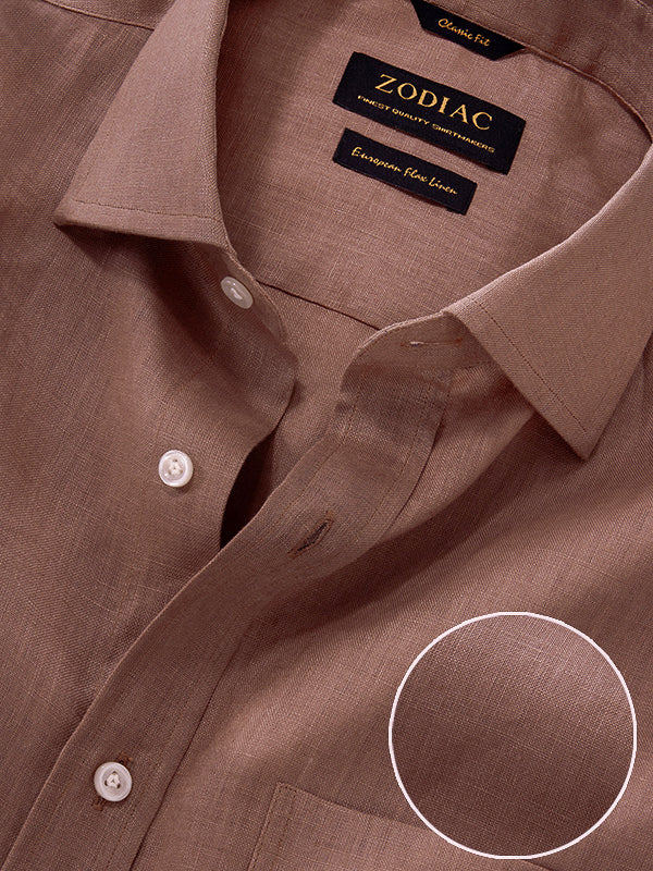 Positano Brown Solid Half Sleeve Classic Fit Semi Formal European Flax Linen Shirt