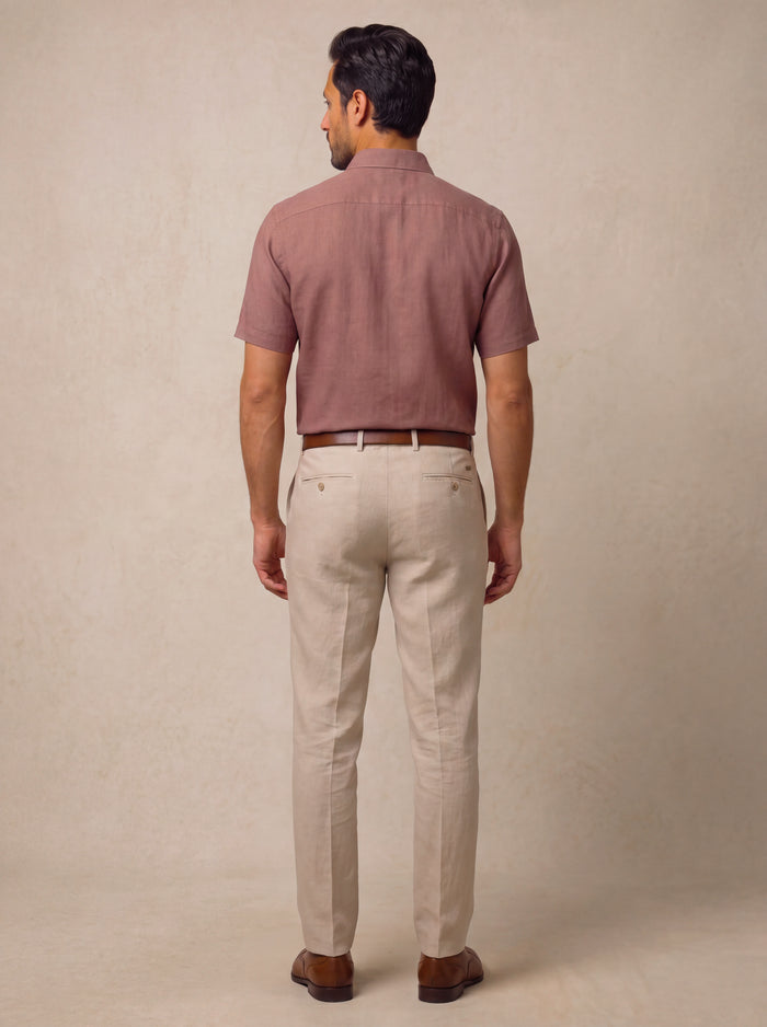 Positano Brown Solid Half Sleeve Classic Fit Semi Formal European Flax Linen Shirt