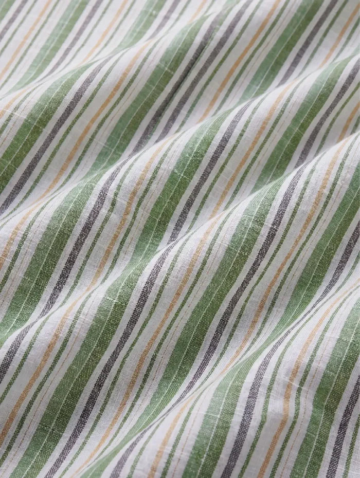 Positano Green Striped Full Sleeve Single Cuff Classic Fit Semi Formal European Flax Linen Shirt