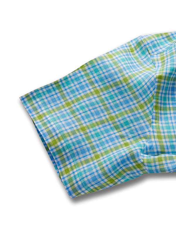 Positano Lime Check Half Sleeve Classic Fit Semi Formal European Flax Linen Shirt